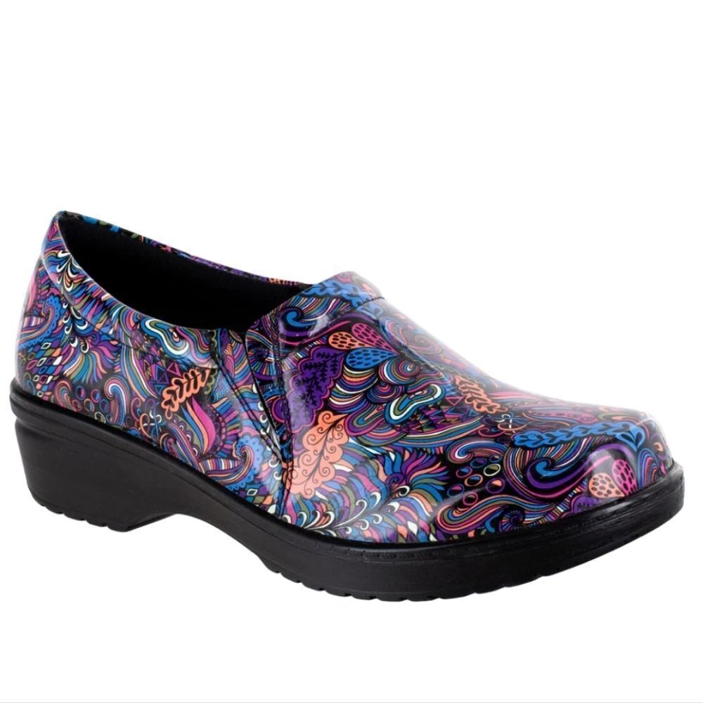 EasyโStreetโWomen'sย TiffanyโClogsโPatentโBrightโFloralโPaisleyโ9